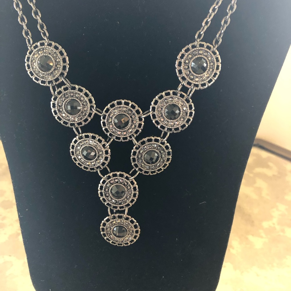 Premier Designs hematite and crystal necklace. New